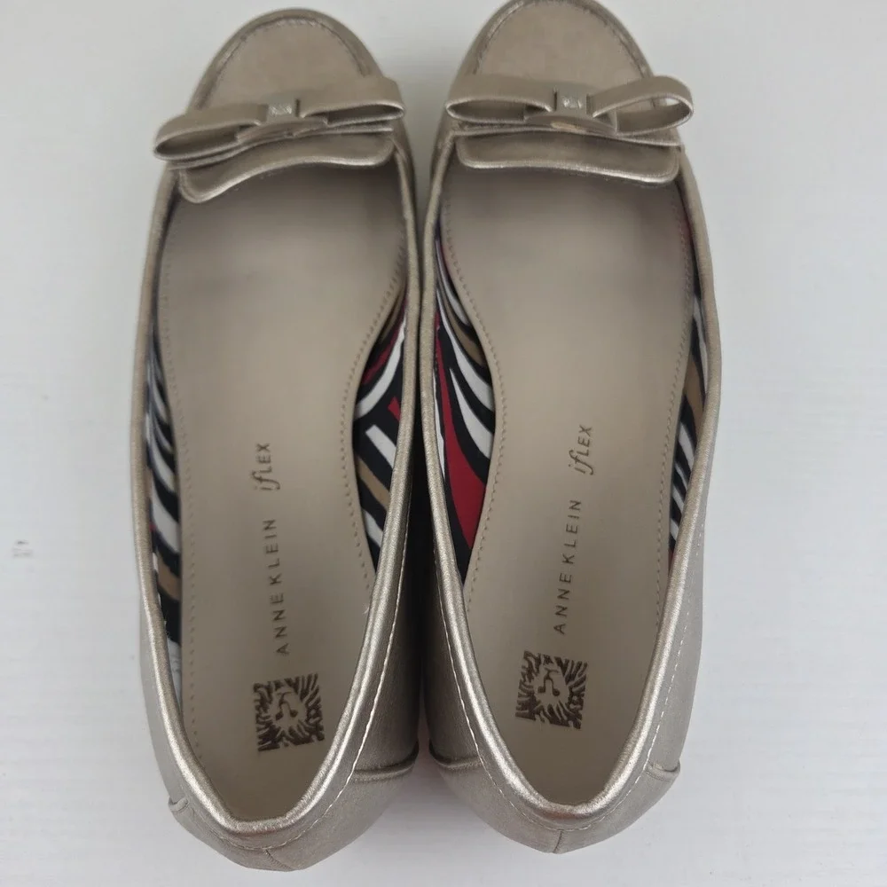 Anne Klein Jaren Gold Metallic Faux‎ Leather iFlex Loafers Women's Size 8.5 M
